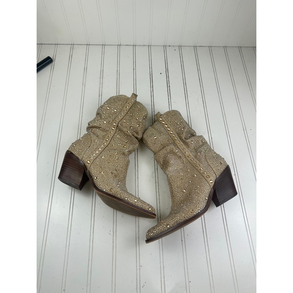 Jessica Simpson Vintage Gold Rhinestone Slouchy Western Boots Women's Size 7M - Picture 2 of 10